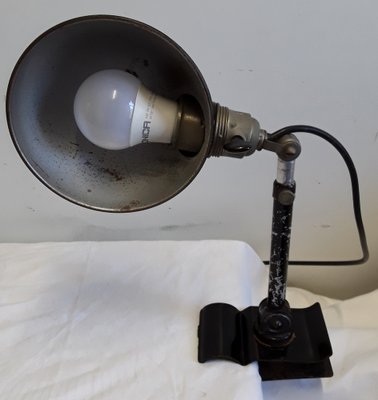 Antique Art Deco Adjustable Desk Lamp in Black Painted Metal With Clamp Foot, 1920s-HOI-1328982