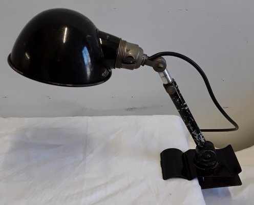 Antique Art Deco Adjustable Desk Lamp in Black Painted Metal With Clamp Foot, 1920s-HOI-1328982