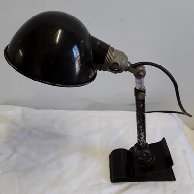 Antique Art Deco Adjustable Desk Lamp in Black Painted Metal With Clamp Foot, 1920s-HOI-1328982