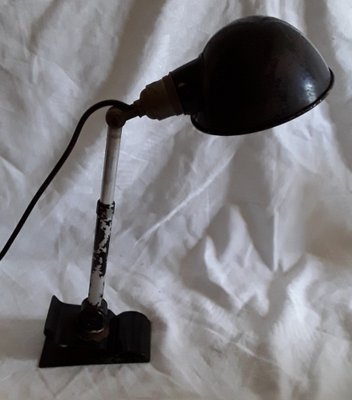 Antique Art Deco Black Painted Metal Adjustable Desk or Wall Lamp with Clamping Foot and Extendable Aluminum Telescopic Arm, 1920s-HOI-1311396