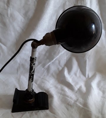 Antique Art Deco Black Painted Metal Adjustable Desk or Wall Lamp with Clamping Foot and Extendable Aluminum Telescopic Arm, 1920s-HOI-1311396