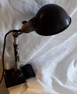 Antique Art Deco Black Painted Metal Adjustable Desk or Wall Lamp with Clamping Foot and Extendable Aluminum Telescopic Arm, 1920s-HOI-1311396