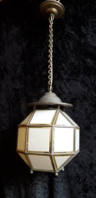 Antique Art Deco Brass Glazed Ground Crystal Glass Plates Corridor Ceiling Lamp, 1920s-HOI-1315400