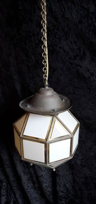 Antique Art Deco Brass Glazed Ground Crystal Glass Plates Corridor Ceiling Lamp, 1920s-HOI-1315400