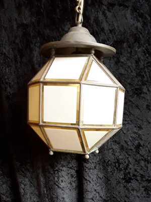 Antique Art Deco Brass Glazed Ground Crystal Glass Plates Corridor Ceiling Lamp, 1920s-HOI-1315400