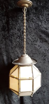 Antique Art Deco Brass Glazed Ground Crystal Glass Plates Corridor Ceiling Lamp, 1920s-HOI-1315400