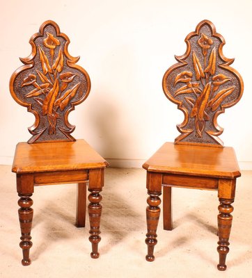 Antique Art Deco English Hall Chairs, Set of 2-HPU-732882