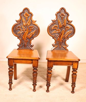 Antique Art Deco English Hall Chairs, Set of 2-HPU-732882