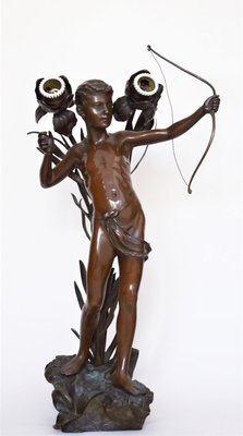 Antique Art Nouveau Amor Bronze Table Lamp-VA-731542