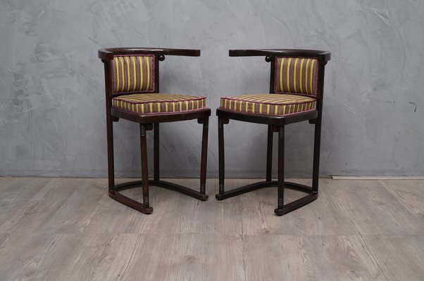 Antique Art Nouveau Austrian Beech Wood and Striped Velvet Chairs, 1910, Set of 2-UH-807452