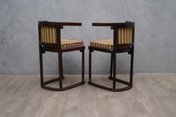 Antique Art Nouveau Austrian Beech Wood and Striped Velvet Chairs, 1910, Set of 2-UH-807452