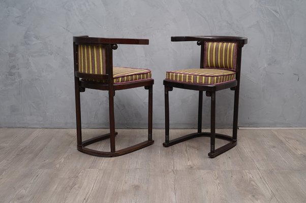 Antique Art Nouveau Austrian Beech Wood and Striped Velvet Chairs, 1910, Set of 2-UH-807452