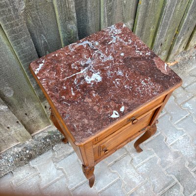 Antique Art Nouveau Bedside Table in Oak & Marble, 1900s-ALF-2033622