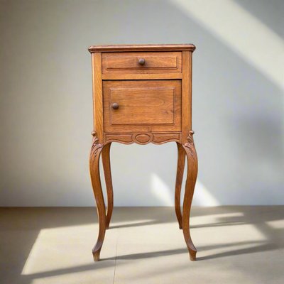 Antique Art Nouveau Bedside Table in Oak & Marble, 1900s-ALF-2033622