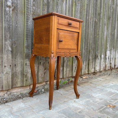 Antique Art Nouveau Bedside Table in Oak & Marble, 1900s-ALF-2033622