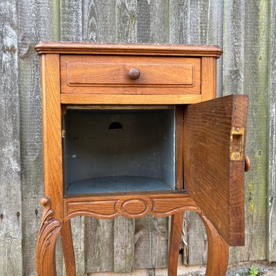 Antique Art Nouveau Bedside Table in Oak & Marble, 1900s-ALF-2033622