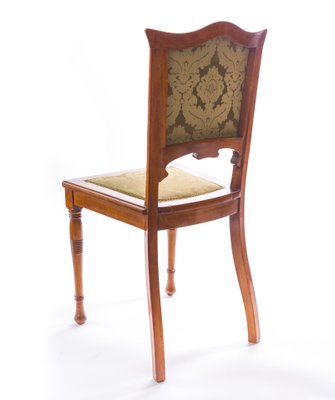 Antique Art Nouveau Beech, Mahogany & SIlk Jacquard Dining Chairs, 1890s, Set of 2-FSD-602576