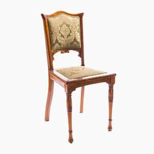 Antique Art Nouveau Beech, Mahogany & SIlk Jacquard Dining Chairs, 1890s, Set of 2-FSD-602576