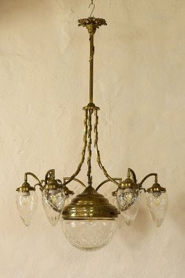 Antique Art Nouveau Brass and Crystal Chandelier, Italy, 1920s-QES-1312921