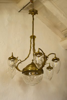 Antique Art Nouveau Brass and Crystal Chandelier, Italy, 1920s-QES-1312921