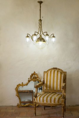 Antique Art Nouveau Brass and Crystal Chandelier, Italy, 1920s-QES-1312921