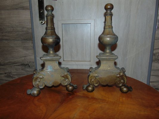 Antique Art Nouveau Brass Andirons, Set of 2-CAQ-574897