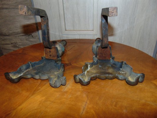 Antique Art Nouveau Brass Andirons, Set of 2-CAQ-574897