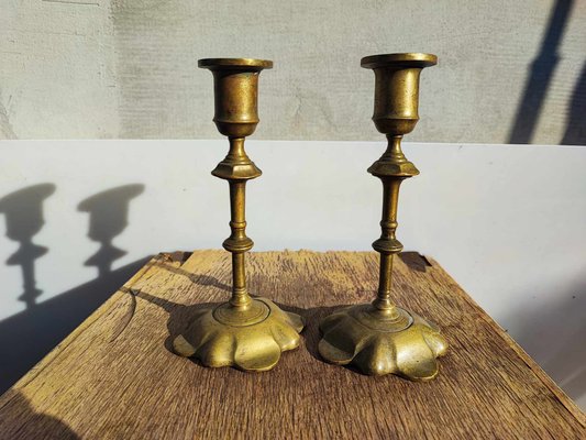 Antique Art Nouveau Brass Candleholders, Set of 2-CAQ-553643