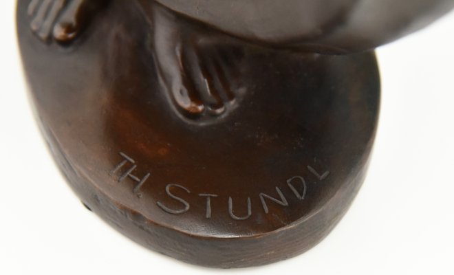 Antique Art Nouveau Bronze Sculpture of a Draped Nude Dancer by Theodor Stundl for Foundry mark-KTN-799858