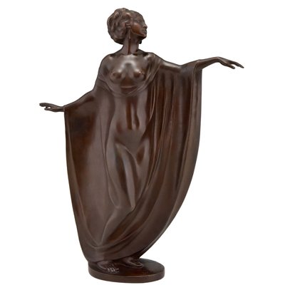 Antique Art Nouveau Bronze Sculpture of a Draped Nude Dancer by Theodor Stundl for Foundry mark-KTN-799858