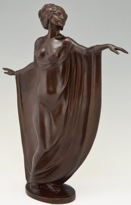 Antique Art Nouveau Bronze Sculpture of a Draped Nude Dancer by Theodor Stundl for Foundry mark-KTN-799858