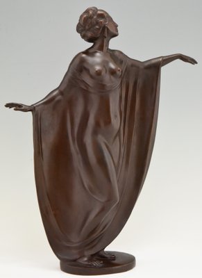 Antique Art Nouveau Bronze Sculpture of a Draped Nude Dancer by Theodor Stundl for Foundry mark-KTN-799858