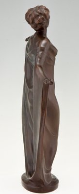 Antique Art Nouveau Bronze Sculpture of a Draped Nude Dancer by Theodor Stundl for Foundry mark-KTN-799858