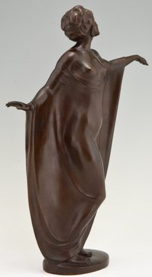 Antique Art Nouveau Bronze Sculpture of a Draped Nude Dancer by Theodor Stundl for Foundry mark-KTN-799858