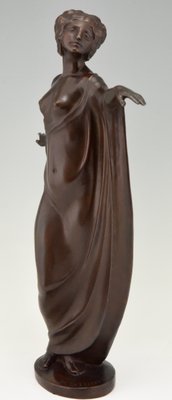 Antique Art Nouveau Bronze Sculpture of a Draped Nude Dancer by Theodor Stundl for Foundry mark-KTN-799858