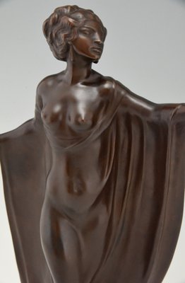 Antique Art Nouveau Bronze Sculpture of a Draped Nude Dancer by Theodor Stundl for Foundry mark-KTN-799858