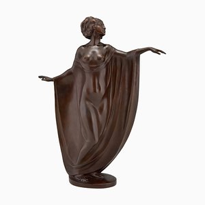 Antique Art Nouveau Bronze Sculpture of a Draped Nude Dancer by Theodor Stundl for Foundry mark-KTN-799858