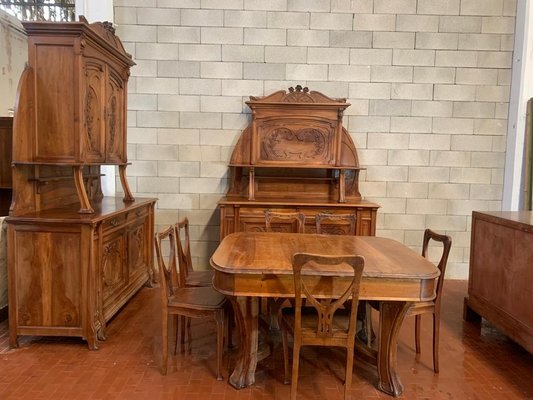 Antique Art Nouveau Cherrywood Dining Room Set from Pierre Mathieu, Set of 9-IJR-578365