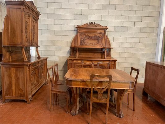 Antique Art Nouveau Cherrywood Dining Room Set from Pierre Mathieu, Set of 9-IJR-578365