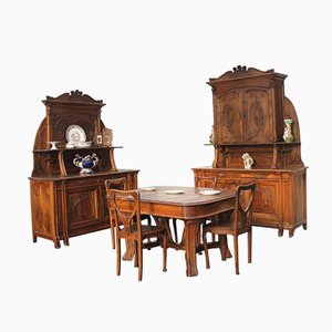 Antique Art Nouveau Cherrywood Dining Room Set from Pierre Mathieu, Set of 9-IJR-578365