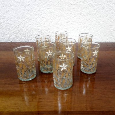 Antique Art Nouveau Gold & Enamel Painted Craquele Tea Glasses, Set of 8-YGE-590370