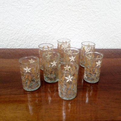 Antique Art Nouveau Gold & Enamel Painted Craquele Tea Glasses, Set of 8-YGE-590370