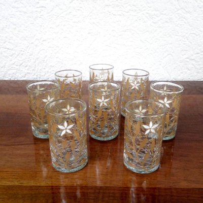 Antique Art Nouveau Gold & Enamel Painted Craquele Tea Glasses, Set of 8-YGE-590370