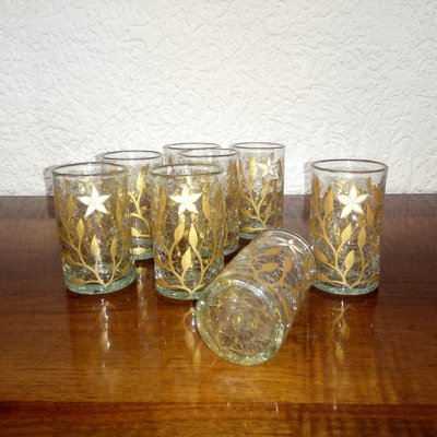 Antique Art Nouveau Gold & Enamel Painted Craquele Tea Glasses, Set of 8-YGE-590370