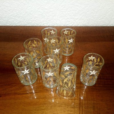 Antique Art Nouveau Gold & Enamel Painted Craquele Tea Glasses, Set of 8-YGE-590370