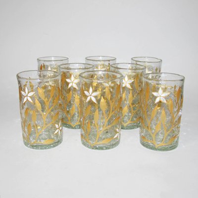 Antique Art Nouveau Gold & Enamel Painted Craquele Tea Glasses, Set of 8-YGE-590370