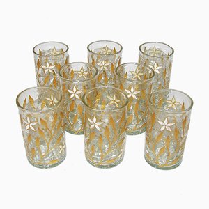 Antique Art Nouveau Gold & Enamel Painted Craquele Tea Glasses, Set of 8-YGE-590370