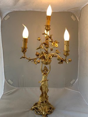 Antique Art Nouveau Golden Bronze Table Lamp-IJR-578466