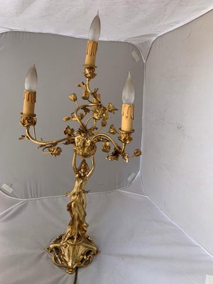 Antique Art Nouveau Golden Bronze Table Lamp-IJR-578466