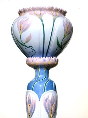 Antique Art Nouveau Italian Floral Ceramic Cache Pot with Stand by Giorgio Spertini-KGD-735006